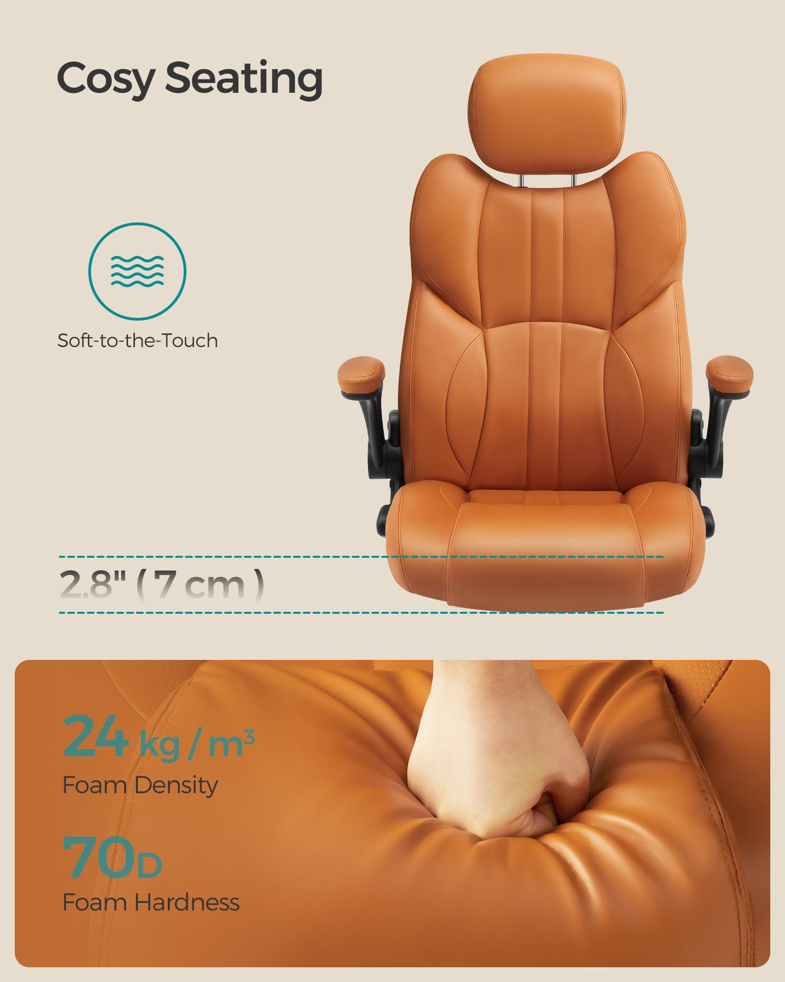 SONGMICS Office Chair, Ergonomic Gaming Chair, Adjustable Headrest, Tilt Function, Foldable Armrests, Swivel Castors, Adjustable Height, E-sports Chair, Ink Black OBG65BKUK