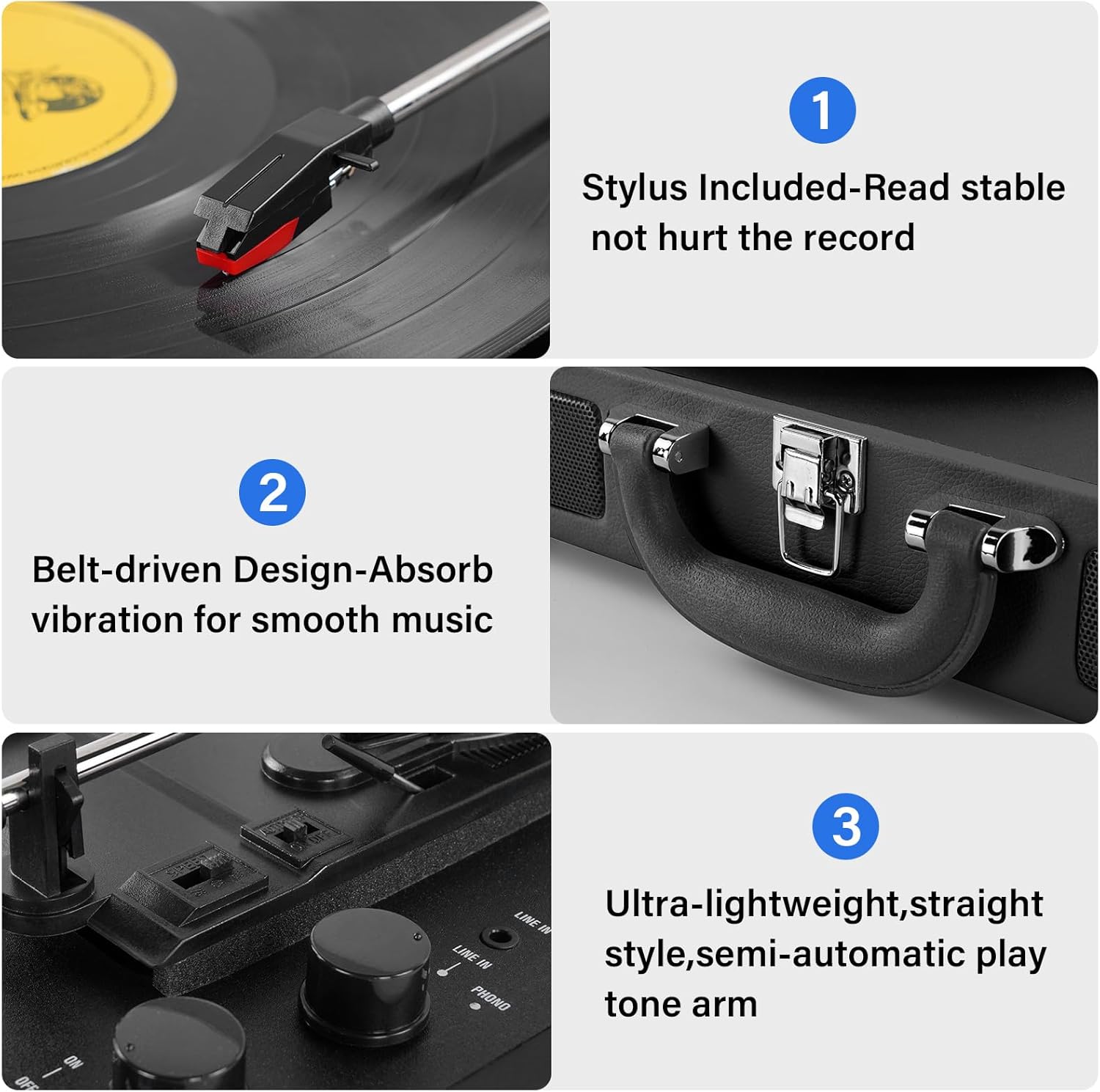 DIGITNOW!Three Speeds Turntable Retro Record Player with Built-in Stereo Speakers, Supports USB, RCA Output , Headphone Jack , MP3 , Mobile Phones Music Playback,Suitcase Design
