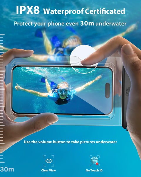 YOSH Waterproof Phone Pouch 2 Pack, 7 inch IPX8 Waterproof Phone Case for Swimming Travel Beach Trip Snorkelling Kayaking, Underwater iPhone Case for iPhone 16 15 14 Pro Max, Samsung S25 S24 Ultra