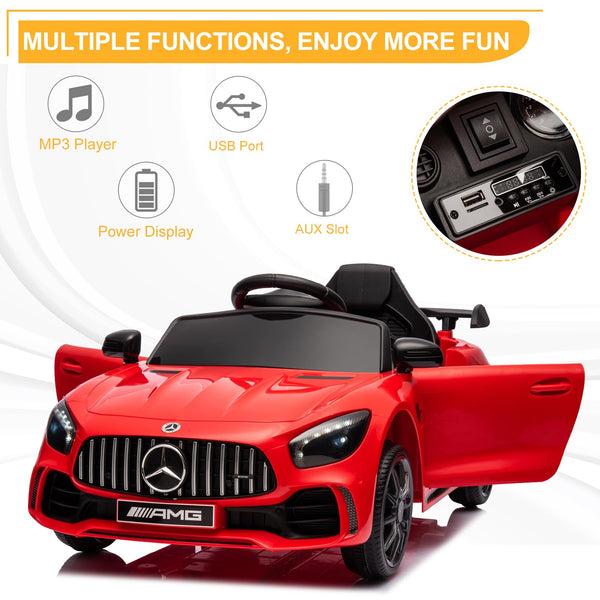 Karlhome 12V Ride on Car, Licensed Mercedes Benz AMG GTR with Parental Remote, 2 Motors Electric Car for Kids to Drive w/Wider Seat, LED Lights, Openable Doors, MP3, Smooth Start, 3 Speeds - Black