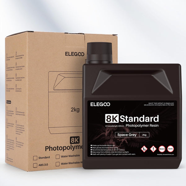 ELEGOO 8K 3D Printer Resin, Standard Photopolymer Resin 405nm UV-Curing Resin, Best for 8K/9K/12K/14K/16K LCD 3D Printer Space Grey 1000G