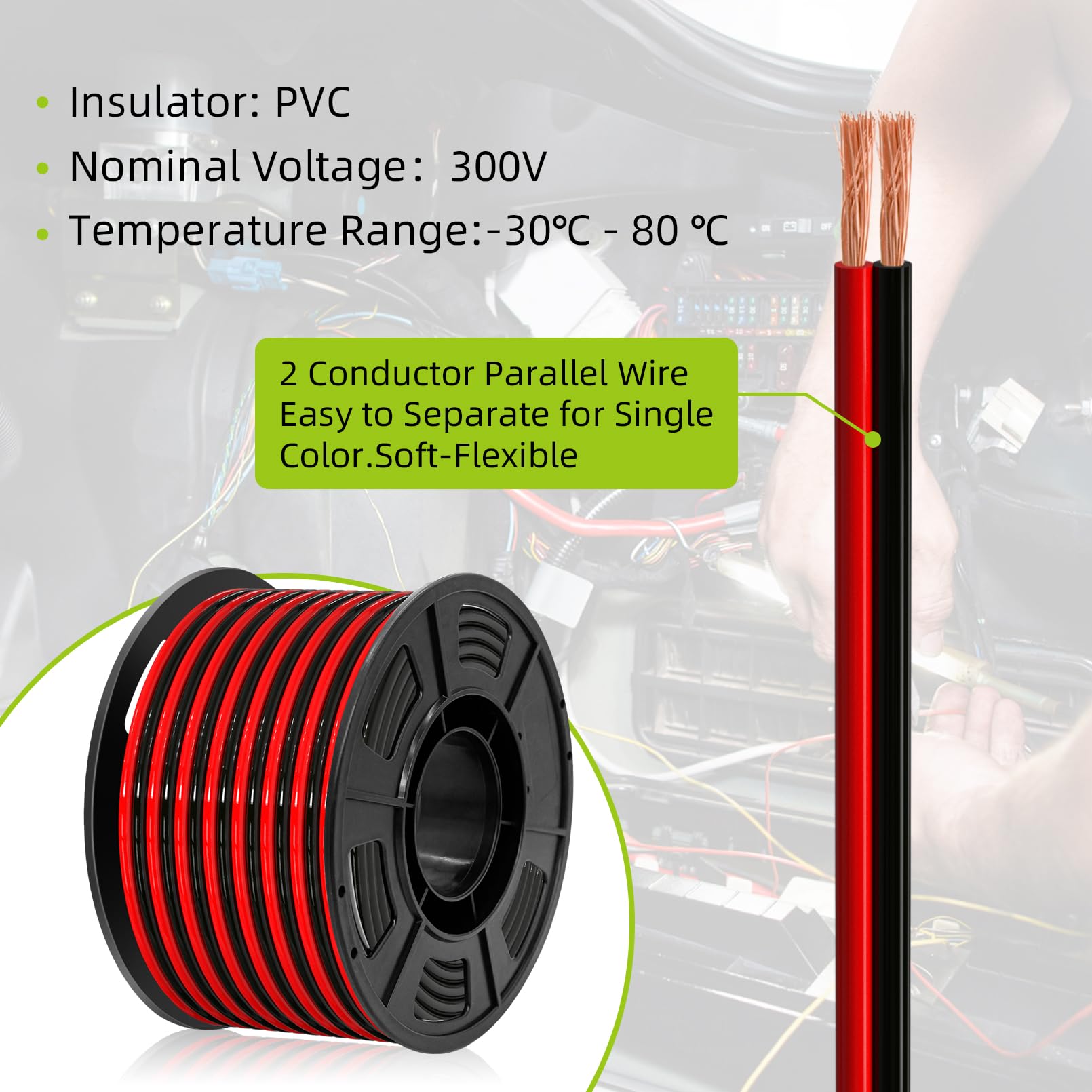 Piwaal 14AWG Spool 2.0mm² 25 ft Per Spool 14 Gauge 2Parallel Wire (Red 7.62M Black 7.62M) Bare Copper Wire for LED Strips/Bulbs/Lamps.