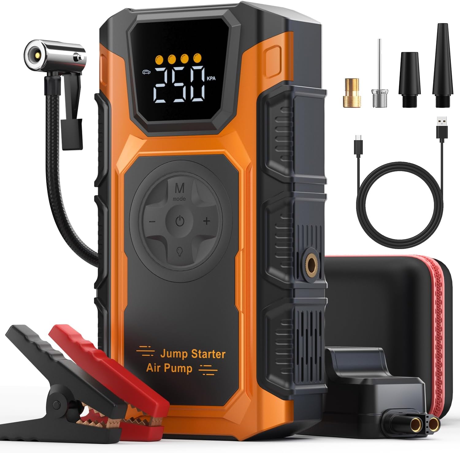 Jump Starter Power Pack with Air Compressor & Tyre Inflator, 5000A Car Battery Booster(for 10L Petrol or 8L Diesel) 12V Jump Starters Power Bank with Jump Leads, 18W Fast Charging, LCD Screen, LED