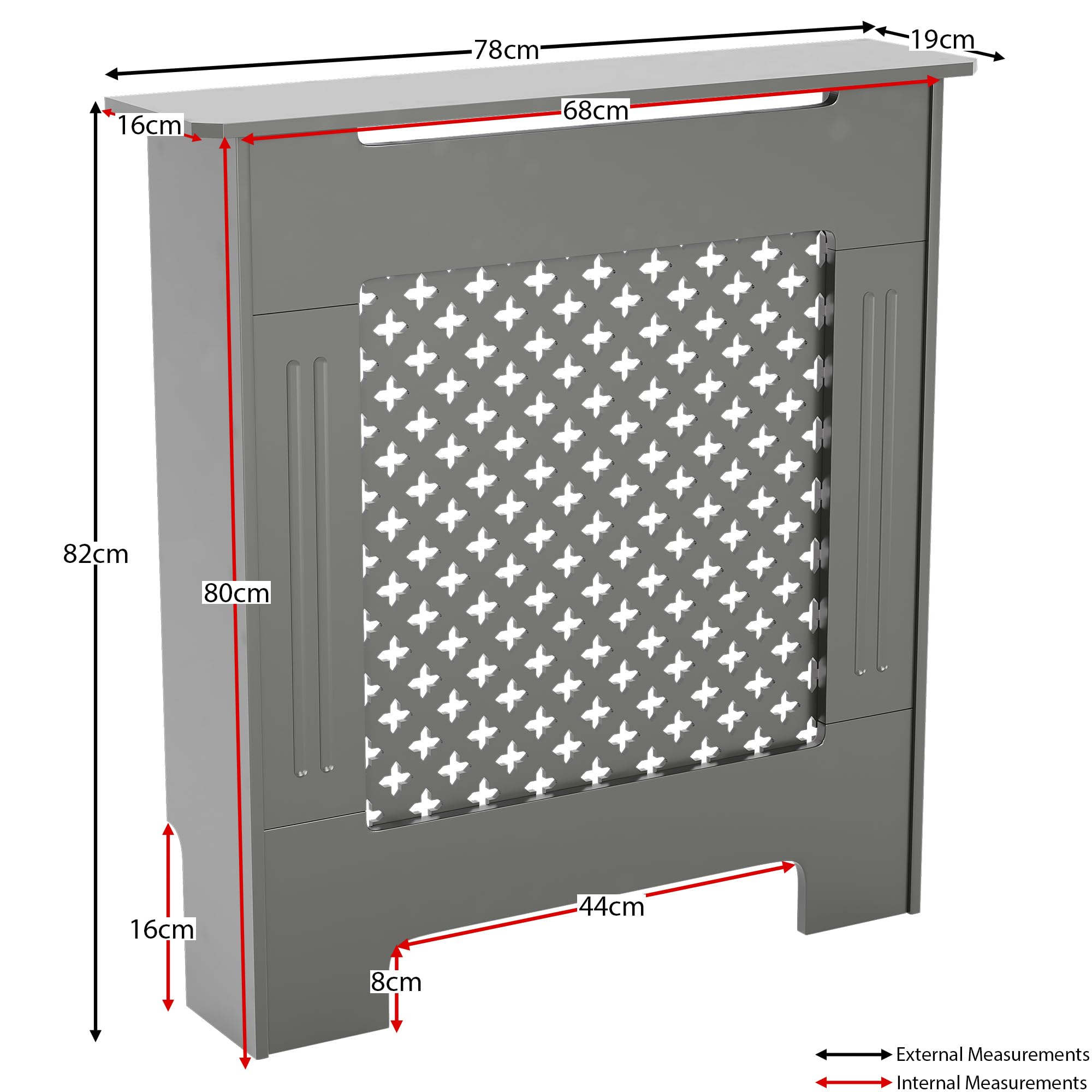 Vida Designs Oxford Radiator Cover – Traditional Cross Pattern, Olive Grey, MDF, Modern Painted Finish, Heat Efficient, Small, (H 82 x W 78 x D 19 cm)