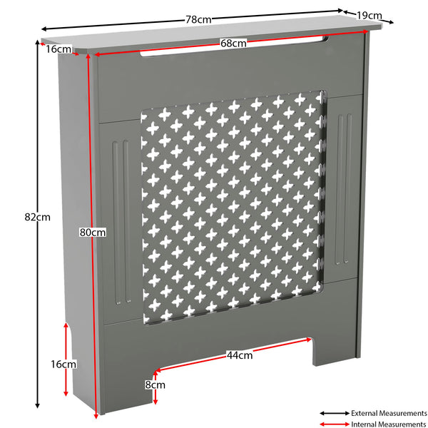 Vida Designs Oxford Radiator Cover – Traditional Cross Pattern, Olive Grey, MDF, Modern Painted Finish, Heat Efficient, Small, (H 82 x W 78 x D 19 cm)