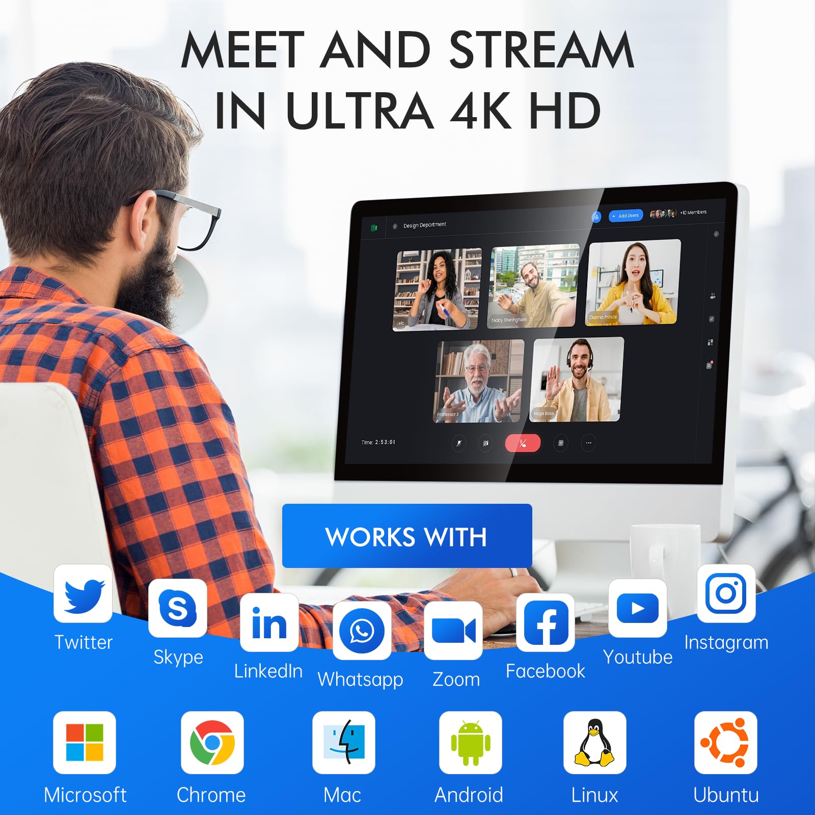 Danyesth Webcam for PC, Laptop Camera USB Webcam with Adjustable Gooseneck, Eye Contact 1080P Computer Camera for Presentation, Desktop Demo, Full-Body View, Video Call, Zoom, Teams, Skype (Black)