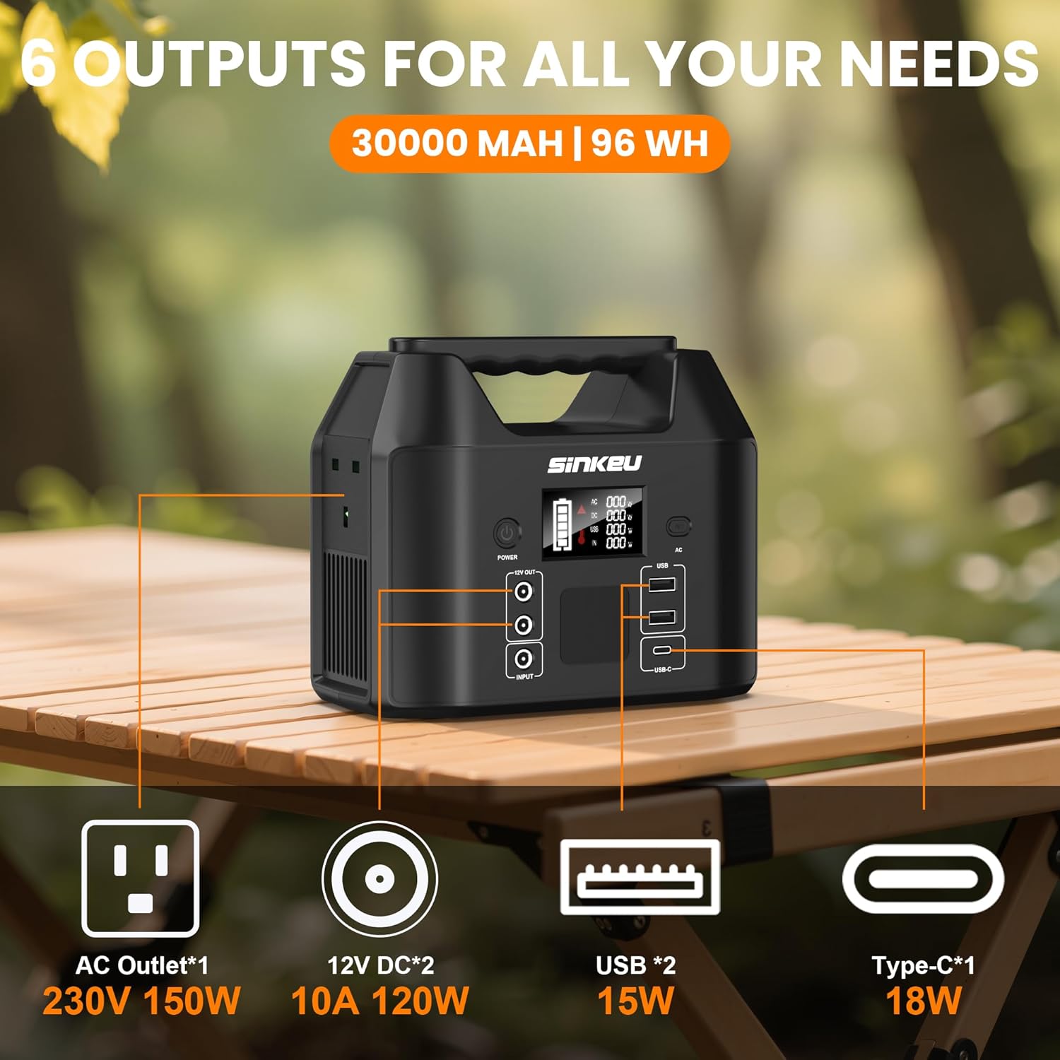 SinKeu 96Wh Portable Power Station with Solar Panel 40W, 30000mAh LiFePO4 Battery Solar Generator has 230V 150W AC Outlet/12V DC/USB, Backup Power for Camping Picnics Garden & Home Emergency