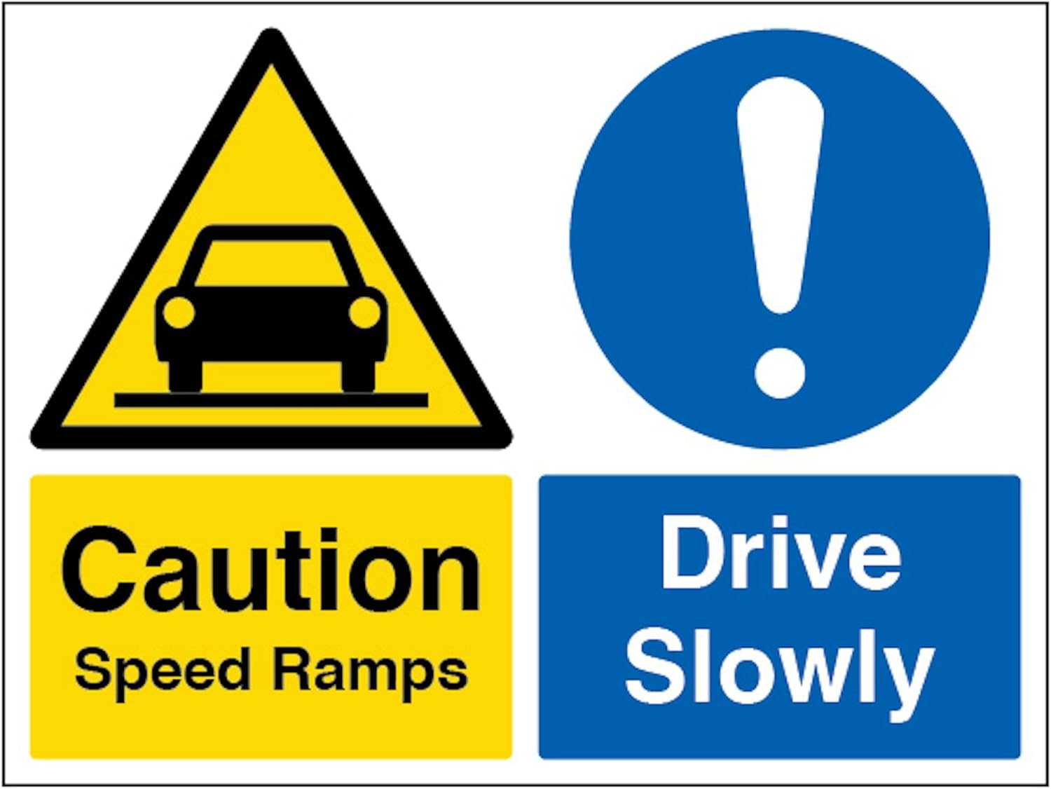 V Safety Caution Speed Ramps/Drive Slowly - Landscape 600 x 450 mm - 2mm Rigid Plastic Safety Sign