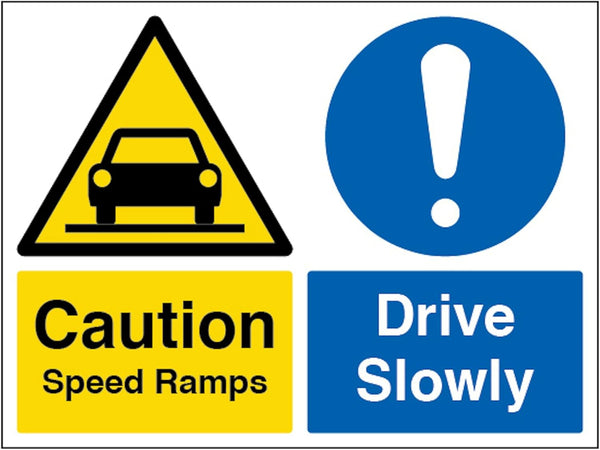 V Safety Caution Speed Ramps/Drive Slowly - Landscape 600 x 450 mm - 2mm Rigid Plastic Safety Sign