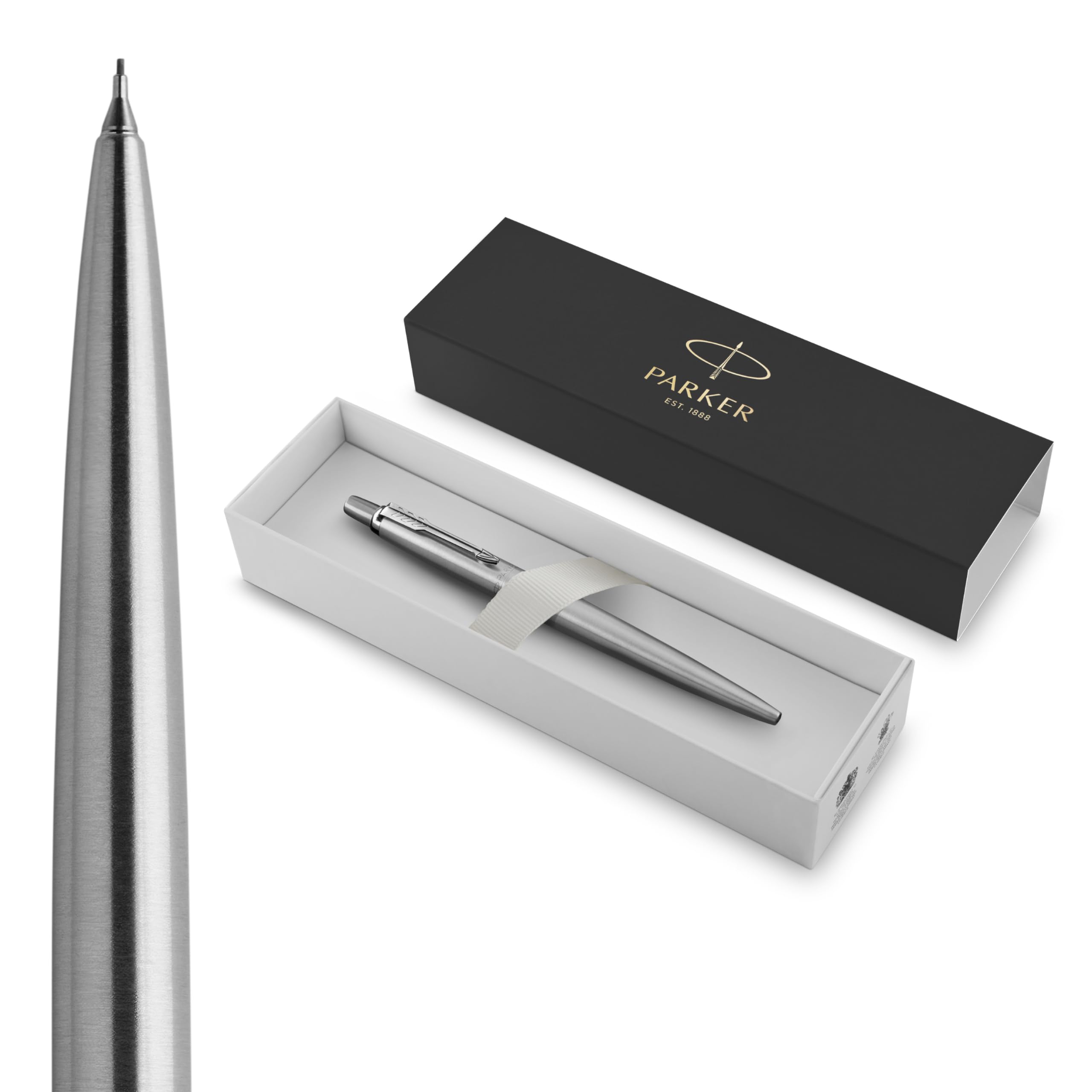 Parker Jotter Ballpoint Pen | Stainless Steel with Chrome Trim | Medium Point | Handwriting Pens & Stationery Supplies | Blue Ink | Gift Box