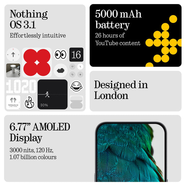 Nothing Phone (3a) 128 GB - mobile phone with 32 MP front camera, 30x ultra zoom - White + Nothing Ear (a) White