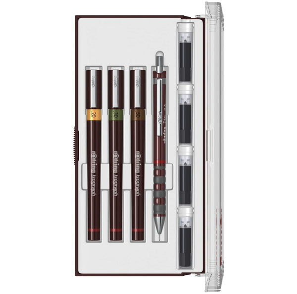rOtring Isograph Pen Set Technical Pen & Pencil College Set | 3 Pens (0.20mm0.30mm0.50mm) and Mechanical Pencil (0.5mm) + Accessories