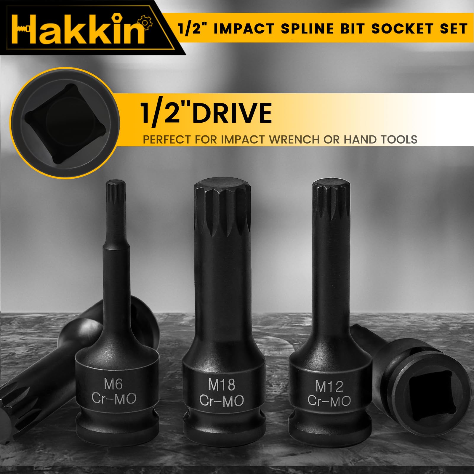 Hakkin 1/2" Impact Torx Bit Socket Set Heavy Duty Impact Star Bit Socket Set with Universal Joint T30 T40 T45 T50 T55 T60 T70 T80