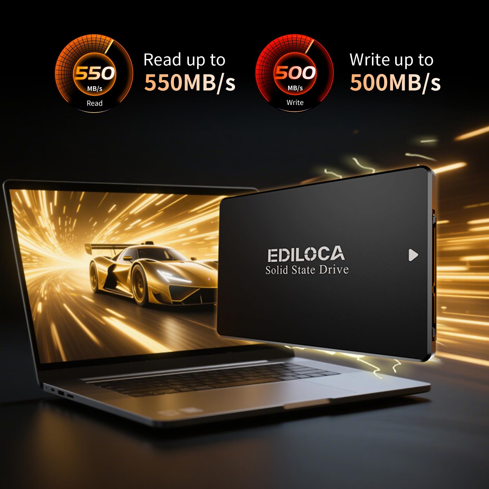 Ediloca 1TB SSD, Internal Solid State Drives, 2.5" SATA SSD 1TB, Up to 550MB/s, 3D NAND TLC, Compatible with Laptop & PC Desktop(ES106 Black)