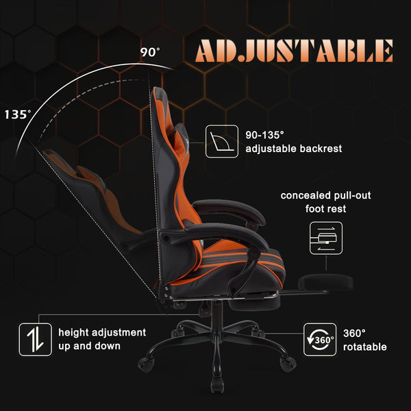 Play haha.Ergonomic reclining seat with footrest adjustable headrest and lumbar cushion high back support padded armrests PU leather finish for gaming home or office use