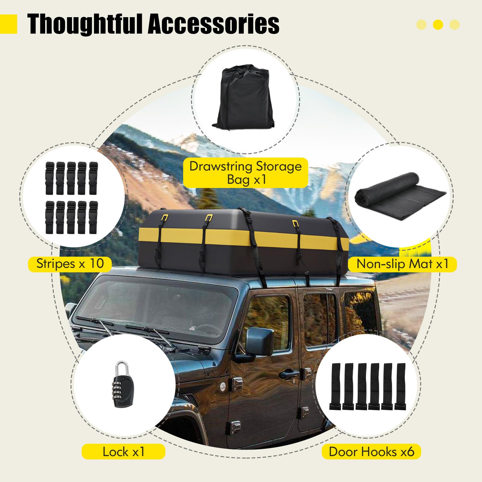 COSTWAY 15/21 Cubic Feet Car Roof Bag, 100% Waterproof Roofing Cargo Carrier with Anti-Slip Mat, Combination Lock & Straps, Rooftop Luggage Storage Box (Black, 21 Cubic Ft/600L)