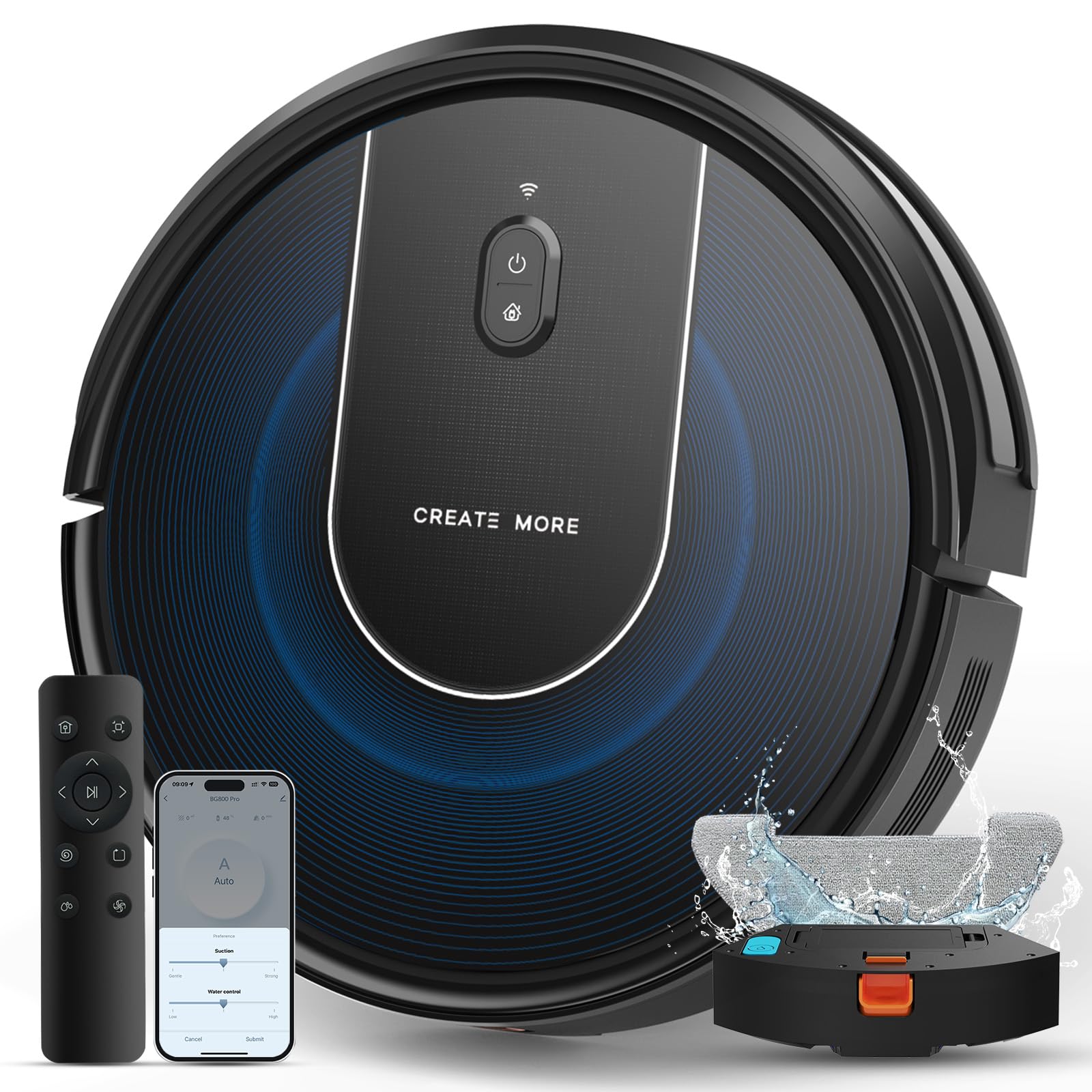 Robot Vacuum Cleaner with Mop, 4-in-1 Robotic Vacuums, 5000Pa Ultra Strong Suction, Long Running Time, Timing Function, App/WiFi for Pet Hair Hard Floor and Carpet(Striped Blue)