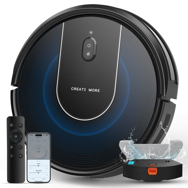 Robot Vacuum Cleaner with Mop, 4-in-1 Robotic Vacuums, 5000Pa Ultra Strong Suction, Long Running Time, Timing Function, App/WiFi for Pet Hair Hard Floor and Carpet(Striped Blue)