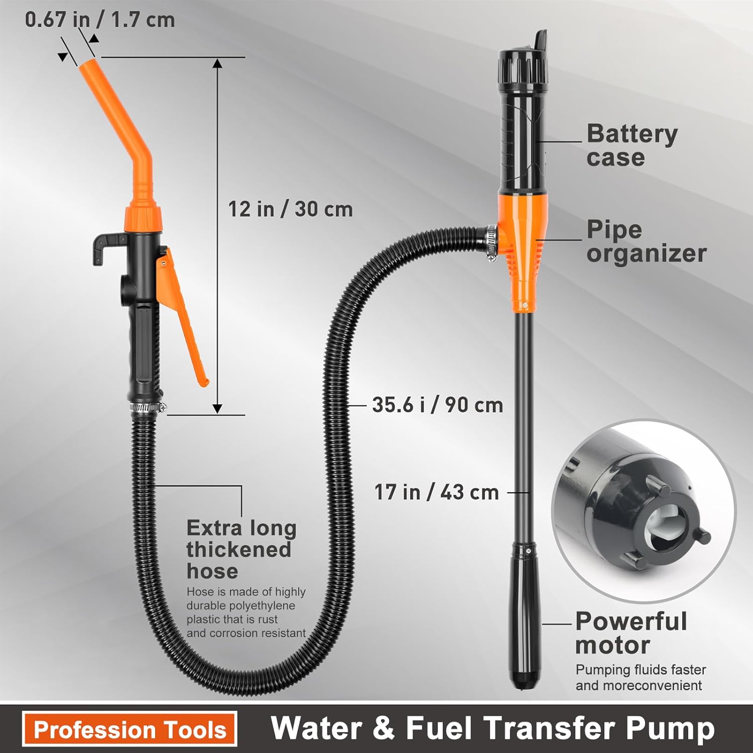 EAFCSZ Powered Battery Fuel Transfer Pump,Battery Operated Transfer Pumps with Quick Stop Nozzle,Water & Fuel Transfer Pump for Gasoline Diesel Oil Gas Water Fish Tank