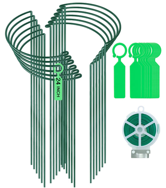 12 Pack Plant Support Stakes, Peony Cages and Supports Large 25cm Wide x 60cm High Tall Peony Ring Supports, Garden Plant Stakes for Outdoor Plants