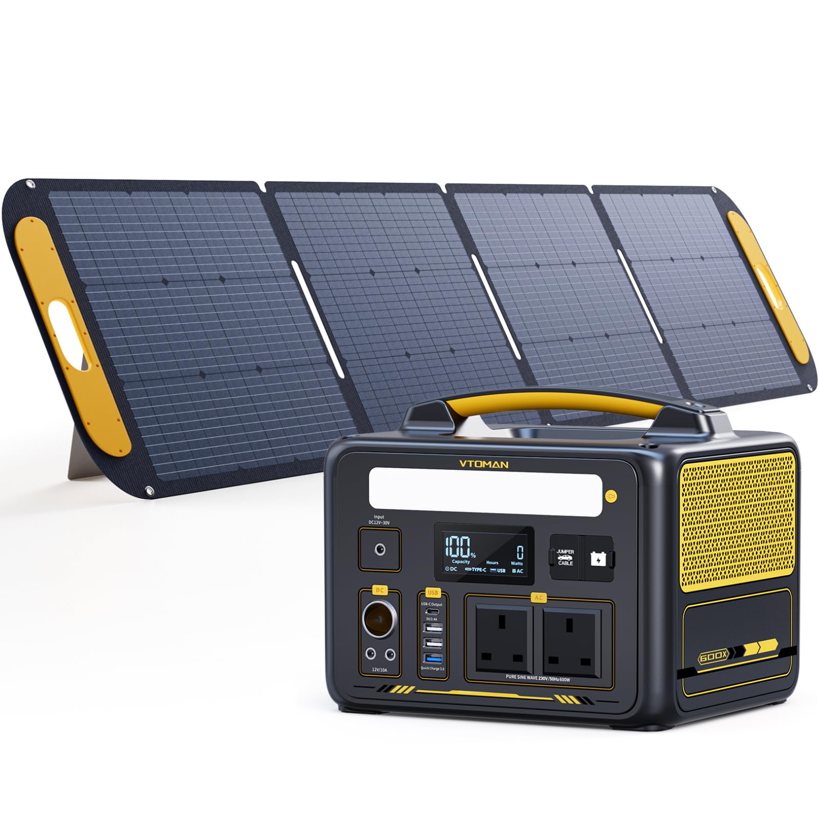 VTOMAN Jump 600X Portable Power Station 600W - 299Wh Solar Generator LiFePO4 Battery Power Station with 600W Pure Sine Wave (Surge 1200W) AC Outlet, PD 60W USB-C, 3x Regulated 12V/10A DC for Camping