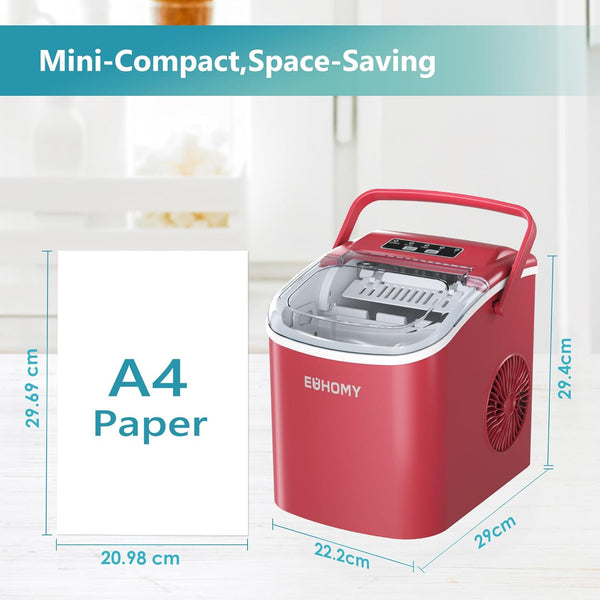 Ice Maker Machine Countertop Ice Cube Maker with Portable Handle, 9 Ice Cubes in 6 Mins, Self-Cleaning Compact Ice Maker 12 kg in 24 Hrs, with Ice Scoop and Basket for Home/Kitchen/Office/Bar