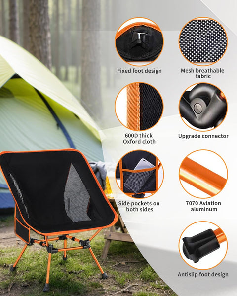 Evolpor Lightweight Folding Camping Chair with Storage Pocket & Carry Bag, High Weight Capacity, Portable for Camping, Hiking, Fishing – Great Gift for Dad, Blue