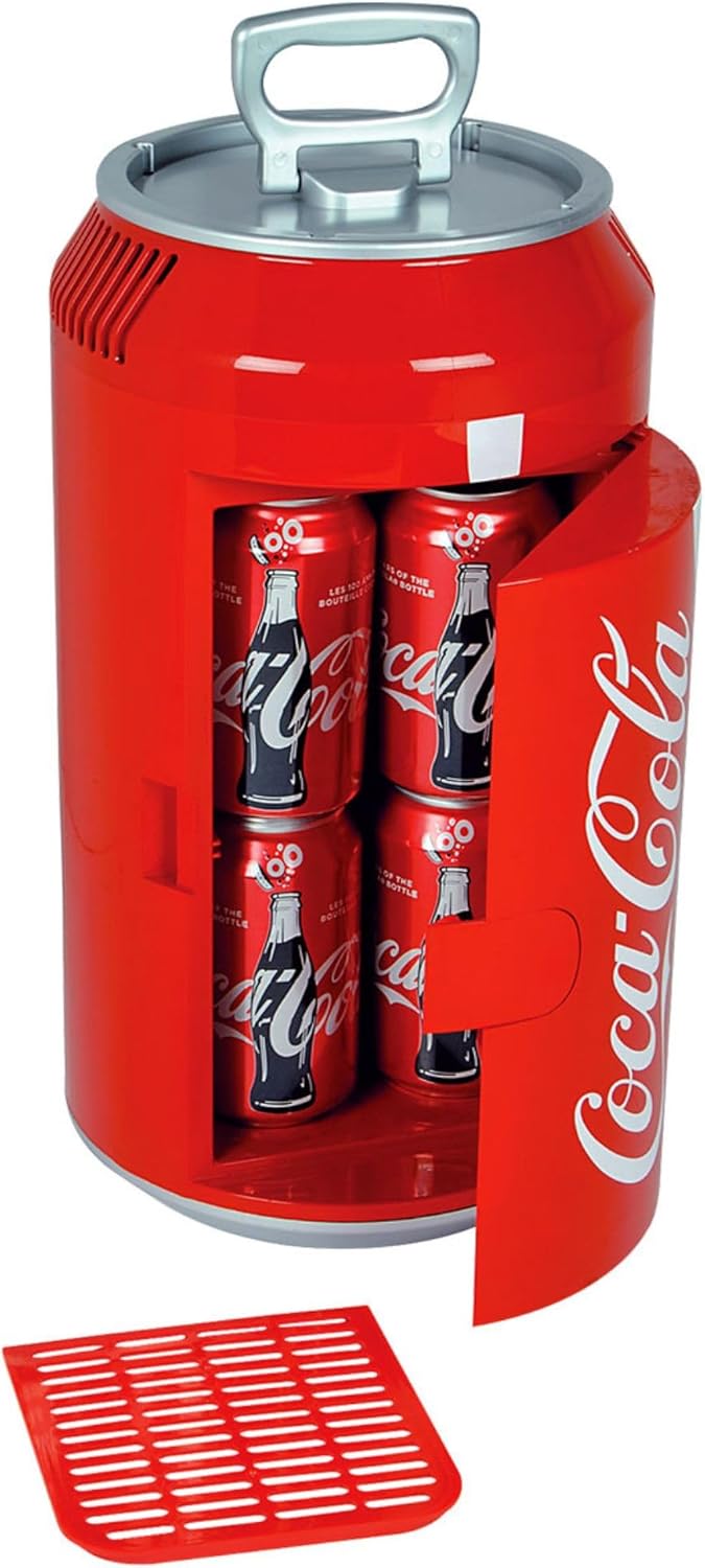 Coca Cola CC06-G 5.4L 8 Can Portable Coke Mini Fridge, Thermoelectric 12 V Cool Box, Car Refigerator for Snacks Lunch Drinks, AC Cords, Desk Accessory for Home Office Camping, Red
