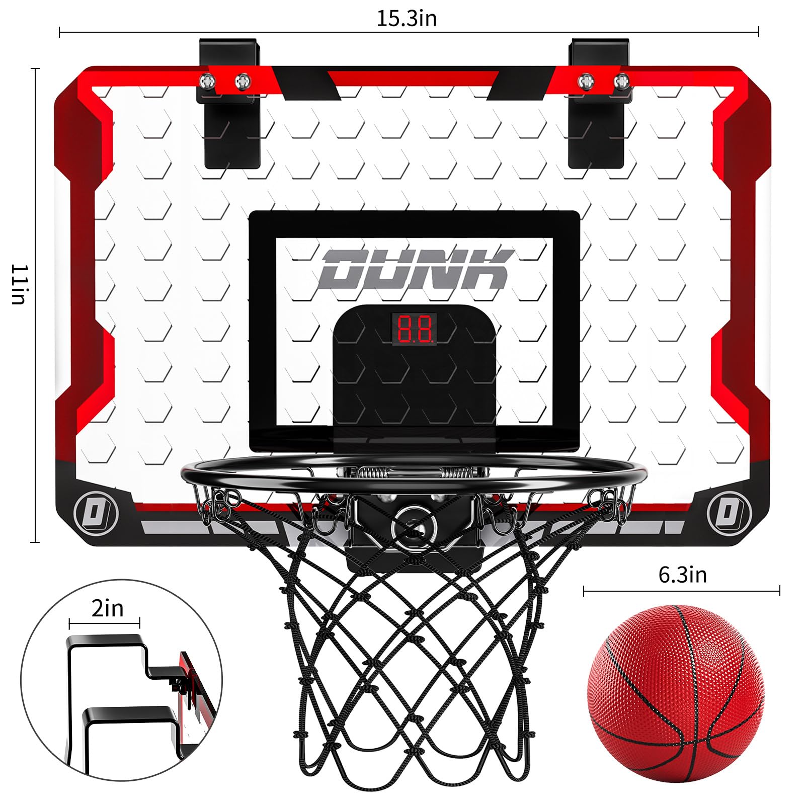 TEMI Basketball Hoop Indoor With 4 Balls, Over The Door for Kids and Adults, Toy Gift for Boys Girls Age 3-12 Years
