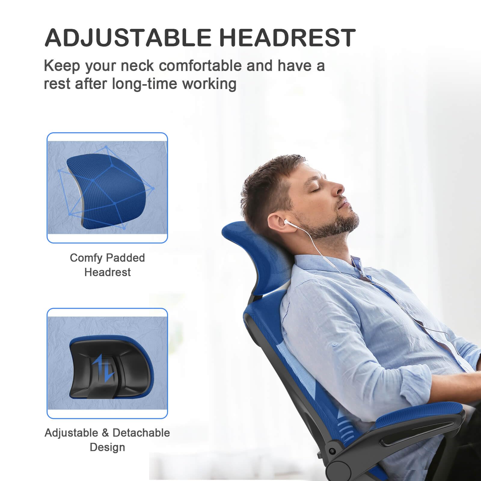Office Chair - Ergonomic Desk Chair with Lumbar Support Headrest Adjustable, Padded Flip-up Armrests Comfy Seat Cushion High Back Executive Manager Chair For Home Office