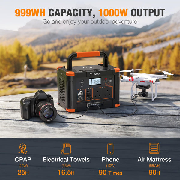 GRECELL Portable Power Station 500W(Peak 1000W), 519Wh Outdoor Solar Generator Backup Battery Pack with 2 230V AC Outlets, 500W 10-Port Powerhouse for RV/Van Camping Road Trip Home Emergency, T-500