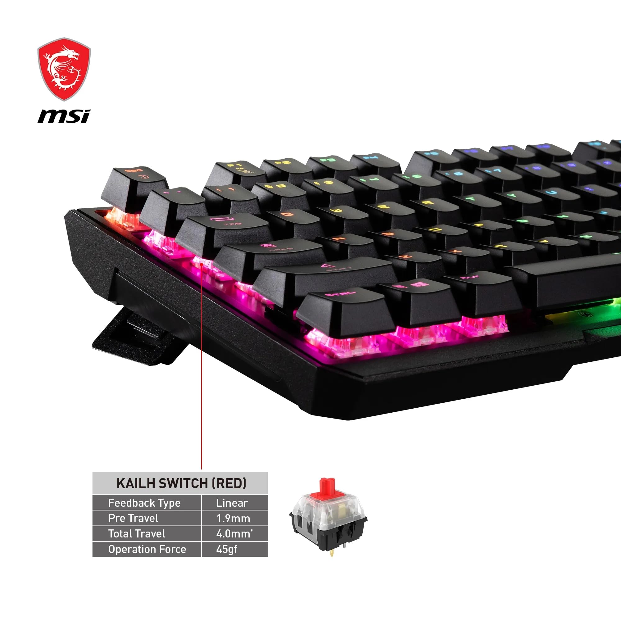 MSI Vigor GK71 Sonic Mechanical Gaming Keyboard (UK Layout) - MSI Sonic Red Switches (Linear), Ergonomic Keycaps, Anti-slip Base, Per-key RGB Mystic Light, USB 2.0 - Full-Sized