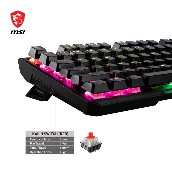 MSI Vigor GK71 Sonic Mechanical Gaming Keyboard (UK Layout) - MSI Sonic Red Switches (Linear), Ergonomic Keycaps, Anti-slip Base, Per-key RGB Mystic Light, USB 2.0 - Full-Sized