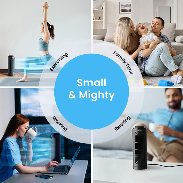Pro Breeze Bladeless Tower Fan Quiet & Portable with Remote Control, 90° Oscillation, 15h Timer, 4 Modes, 3 Speeds - Powerful Electric 45W Motor Standing Air Circulator for Bedroom & Office