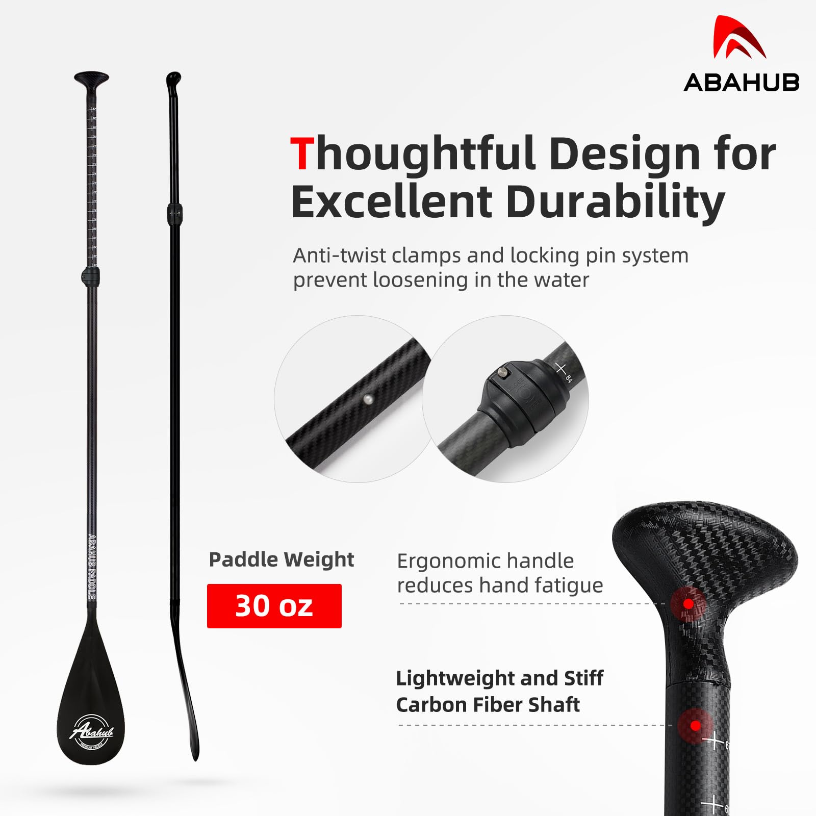 Abahub Carbon SUP Paddles, 1 x 3 Section Adjustable 67" - 86" Carbon Fiber Shaft, Lightweight Stand-up Paddle Oars for Paddleboard, Black Print