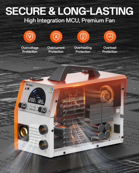 HITBOX Gasless MIG Welder 240V 200A, 3-in-1 Synergy Welding Machine MIG/ARC/Lift TIG with LED Display, Flux Core Wire & MIG Torch – IGBT Inverter Portable Welder(HBM200)