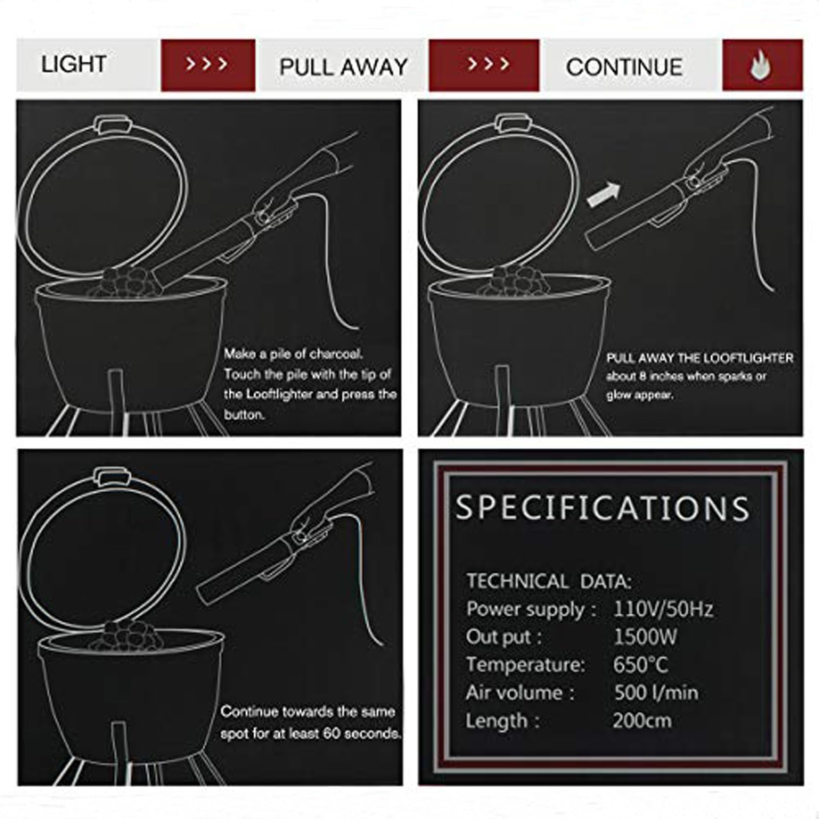 ipalmay Fast Electric Charcoal Fire Starter, Outdoor Charcoal Lighter, 60 Second Lighting Charcoal for BBQ Grill, Fireplace, Blower, Campfire, Red