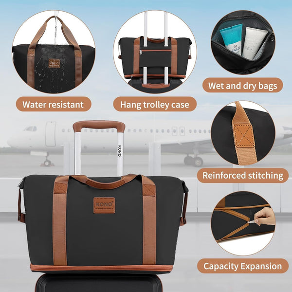 Kono Travel Luggage Sets of 6 Piece Lightweight ABS Hard Shell Trolley Case with TSA Combination Lock 20" 24" 28" Suitcase + 12" Beauty Case + Duffel Bag & Toiletry Bag (Cream White)