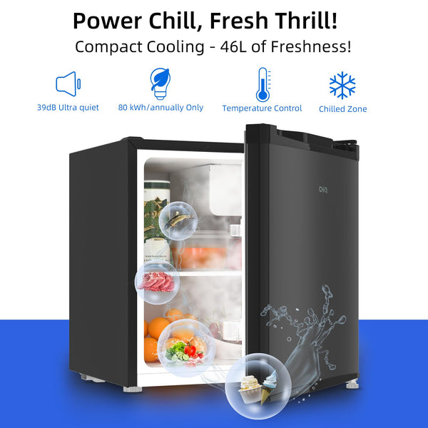 CHiQ FBM157L4EU, Fridge Freezer, 157L, 70/30, 12-Year Compressor Service, Low Frost, E, 39 dB, 48cm Wide 144cm Tall, Black