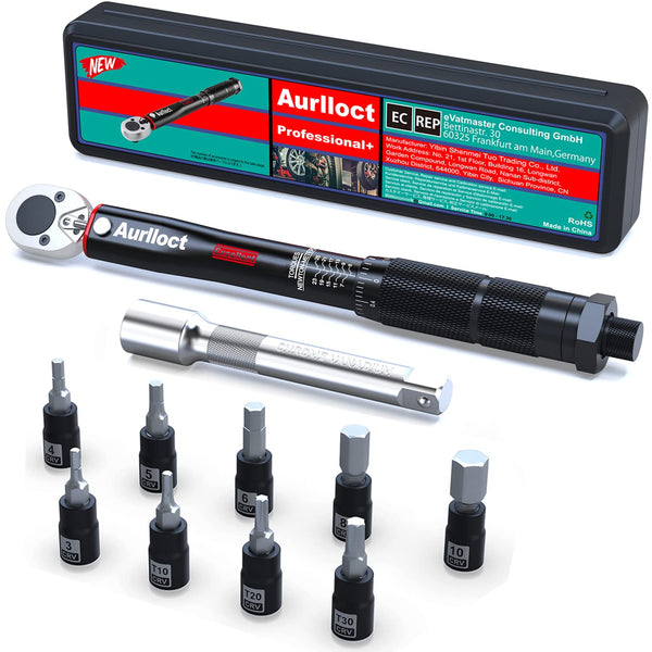 1/2" Torque Wrench Set, Car Wheel Torque Spanner 20-230 Nm with 3/8'' Adapter, ± 3% Accuracy, 72 Tooth for Car Repair, Tire Replacement Etc