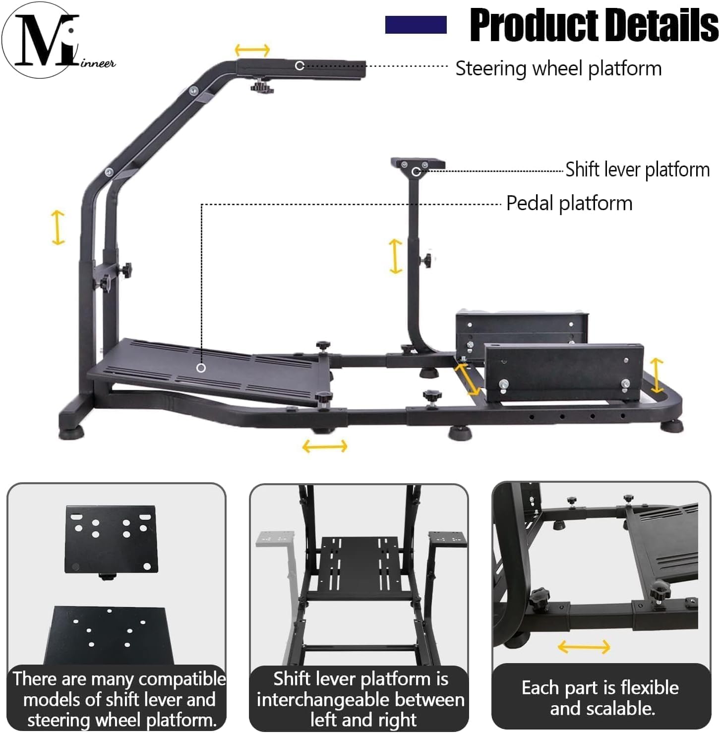 Minneer G25 Racing Simulator Cockpit Adjustable Sim Racing Wheel Stand Fit for Logitech G27 G29 G920 G923,Thrustmaster T150pro T248 T80 t300rs (GT) T300 TX TMX without Steering wheel, pedal and shift