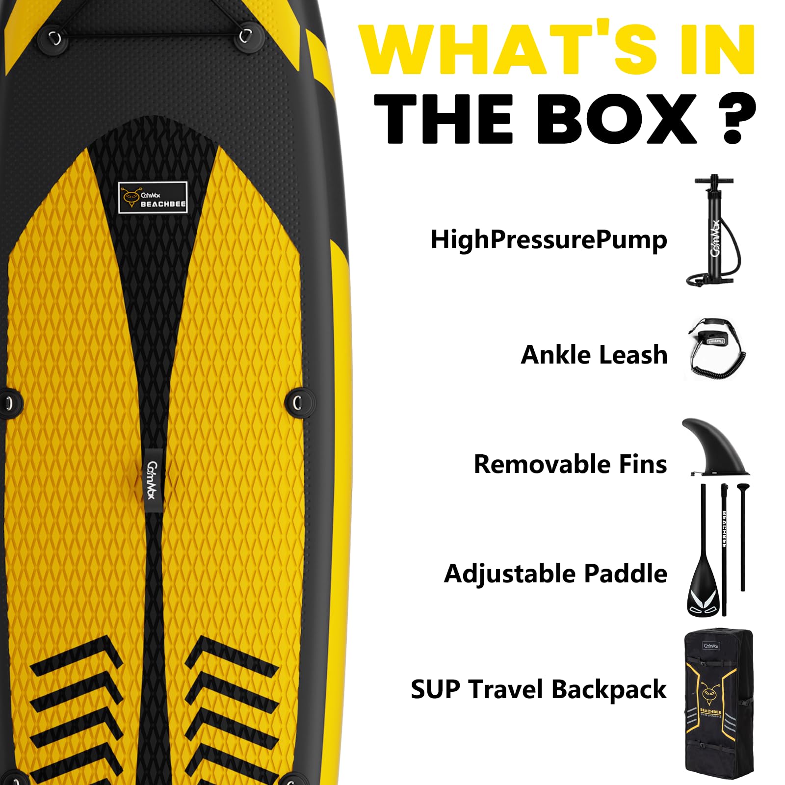 CalmMax Inflatable Stand Up Paddle Board 10'6"×32"×6" SUP Package with Non-Slip Deck, Pump, Paddle, Leash, Waterproof Backpack for Youth & Adult