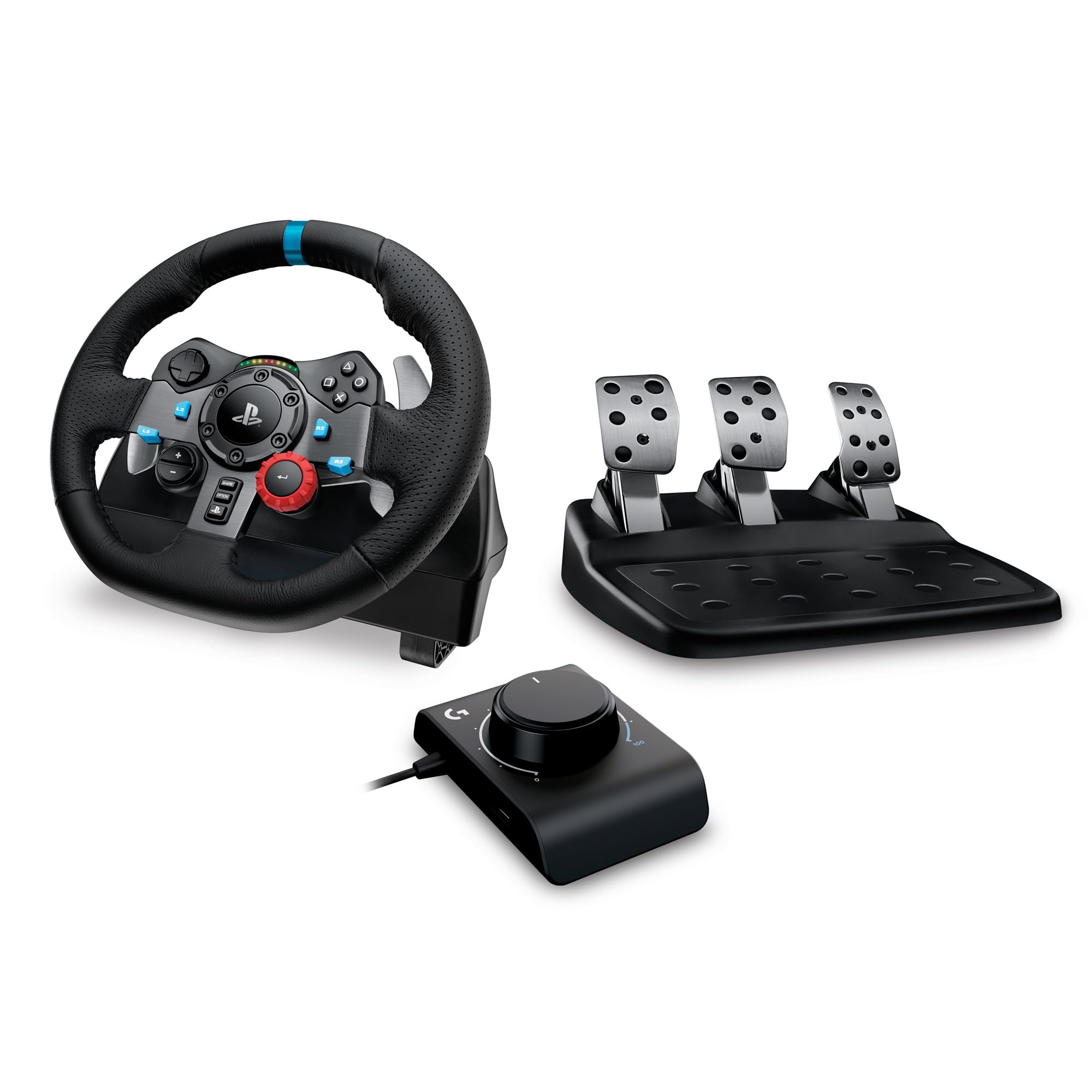 Logitech G29 Driving Force Racing Wheel and Floor Pedals, Real Force Feedback, Stainless Steel Paddle Shifters, Leather Steering Wheel Cover for PS5, PS4, PC, Mac, Black