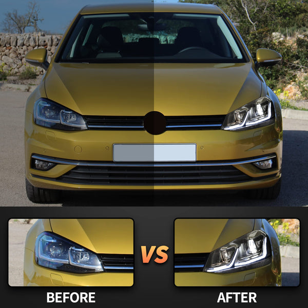 VLAND Headlights for GOLF 7 VII MK7 2012-2017 Front Lamps,with Sequential Indicator,Only Fit for Halogen Version (Sliver Stripe)