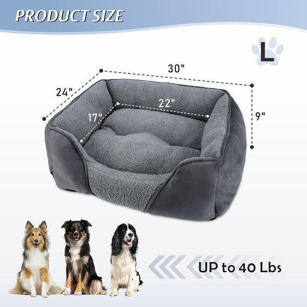 MIXJOY Large Dog Bed Washable, Grey Dog Bed Puppy Beds Orthopedic Pet Bed with Anti-Slip Bottom, Low Front Edge Dog Bed for Border Collie, Golden Retriever, French Bulldog, 76×61×23 cm