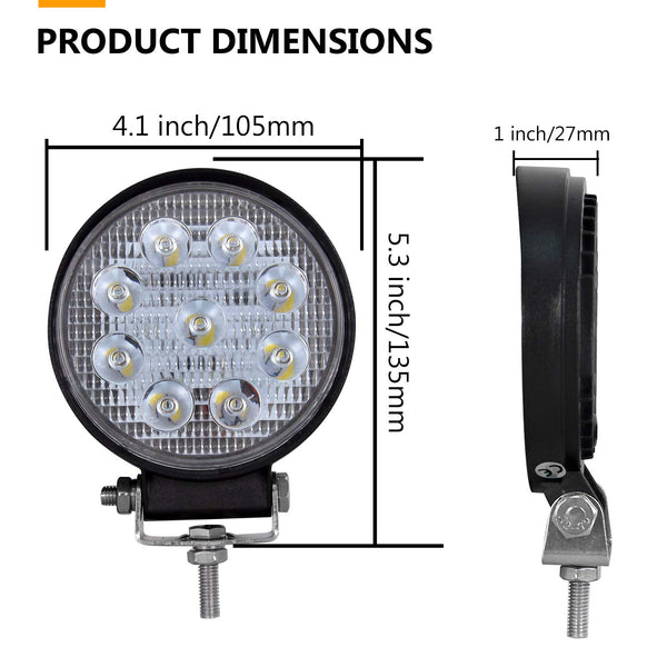 RIGIDON 2 Pcs Round Led Work Light, 4 inch 42W Flood Beam, 12V 24V Driving Lights Lamp for Car Off Road Boat Truck 4x4 SUV ATV Tractors Excavator, 6000K White, Fog Lamp