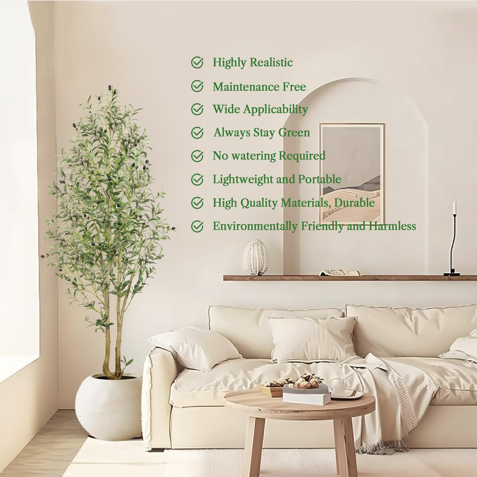 Alupssuc 6FT Artificial Olive Tree, Faux Olive Tree with Curved Trunk & Lifelike Olive Leaves in White Pots, 6 Feet Big Tall Fake Tree Plants for Home