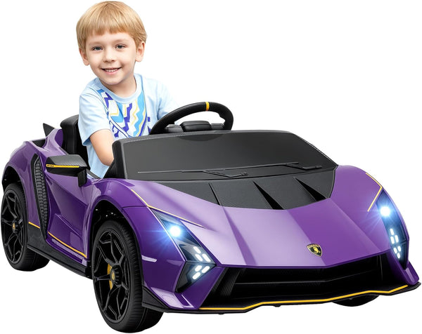 AIYAPLAY 12V Lamborghini Autentica Licensed Kids Electric Car with Butterfly Doors, Ride on Car with Remote Control, 4 Suspension Wheels, Soft Start, LED Lights, Music, Horn, Grey