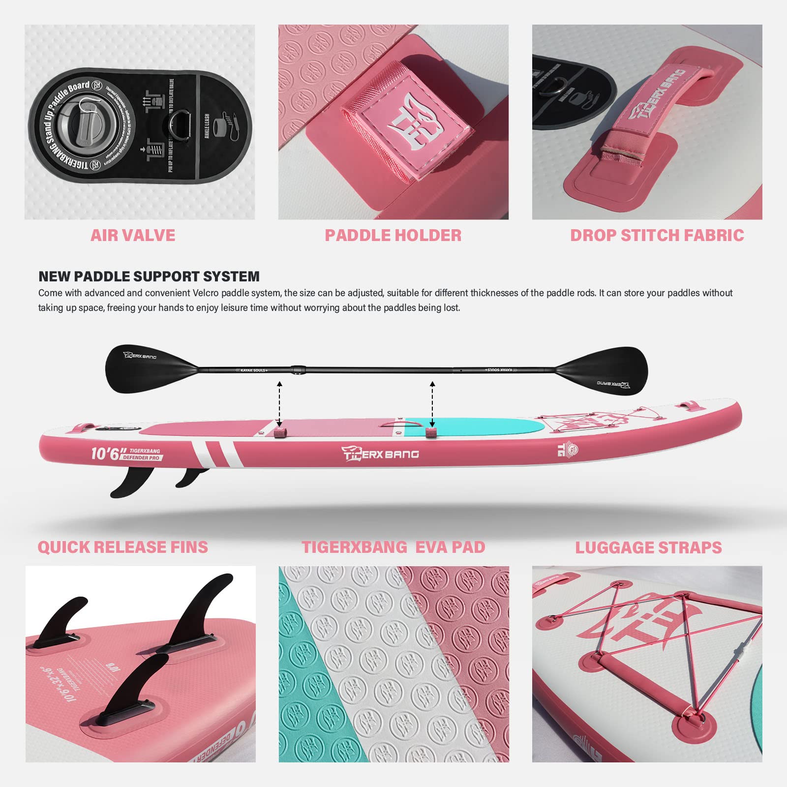 TIGERXBANG Stand Up Paddle Boards 10'6" x 32" x 6"丨10' x 31" x 6" with Premium SUP Board Accessories, Inflatable Paddle Boards for Adults/Kids Stand Up PaddleBoarding