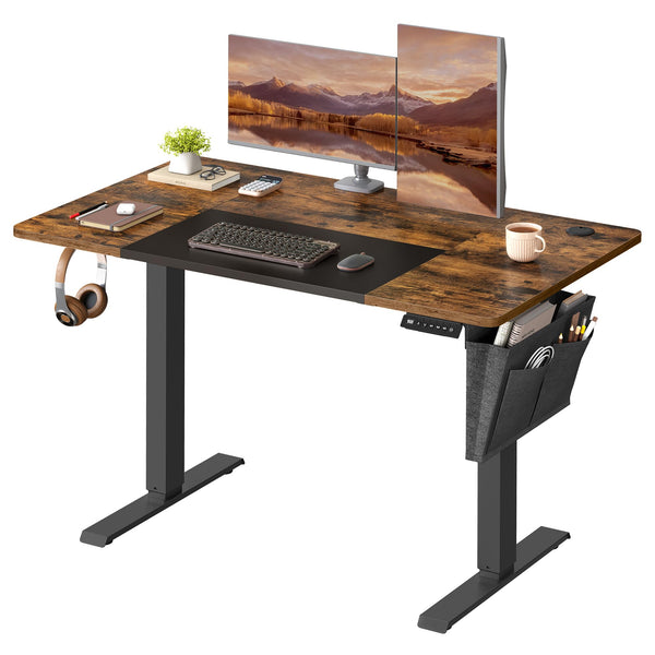 VASAGLE Electric Standing Desk, Height Adjustable Desk, 60 x 140 x (72-120) cm, 4 Memory Heights, Storage Pocket, for Home Office, Study, Rustic Brown and Ink Black LSD134K02